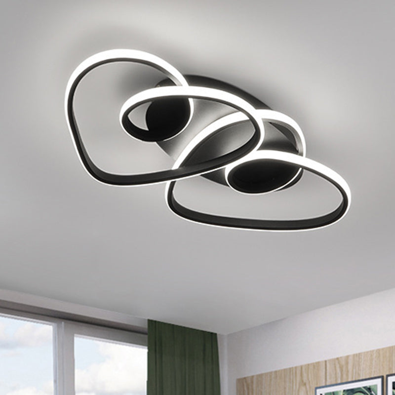Romantic Loving Heart Flush Ceiling Light – Modern Metal Led Mount In Warm Or White Black /