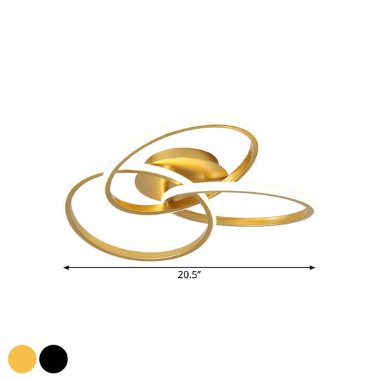 Modern Black/Gold Led Flush Ceiling Light With Metallic Interlocking Rings In Warm/White