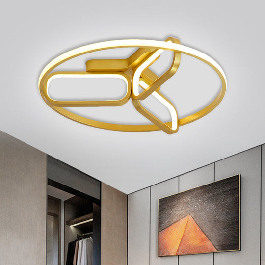 Contemporary Led Ceiling Light With Metallic Shade In Warm/White - Black/White/Gold Oval And Circle