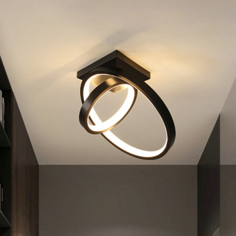 Minimalist Led Flush Light With Dual Rings - Ceiling Mount Warm/White Black/White