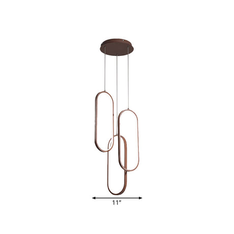 Brown Metal Oval Frame Led Pendant With Simple Style Down Lighting - Warm/White Light