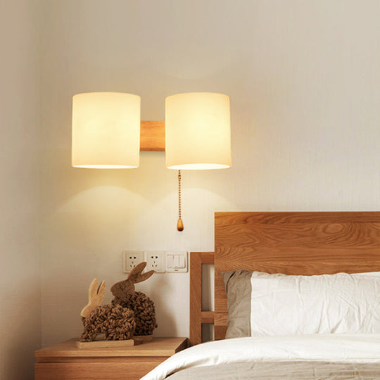 Modern Opaline Glass 2-Light Wall Mount With Pull Chain - Beige
