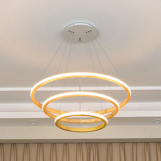 Minimalist Wood Rings Chandelier Pendant Light – Beige Led 21’/25’ Width