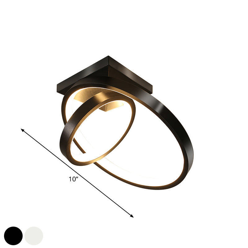 Sleek Circles Flush Lamp Fixture: Metallic Black/White Led Ceiling Mount In Warm/White Light