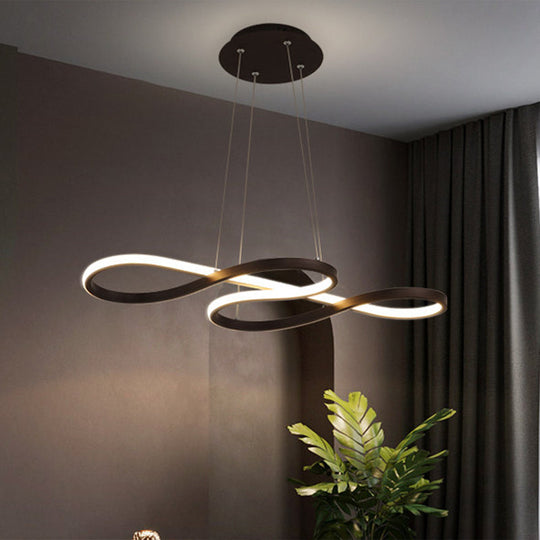 Twining Chandelier Lamp: Modern Black/White/Gold Led Pendant Light In Warm/White Glow