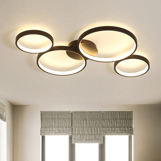 Modern Metal Bubble Rings Flush Mount Led Ceiling Light - 3/4/5-Head Black Surface 4 /