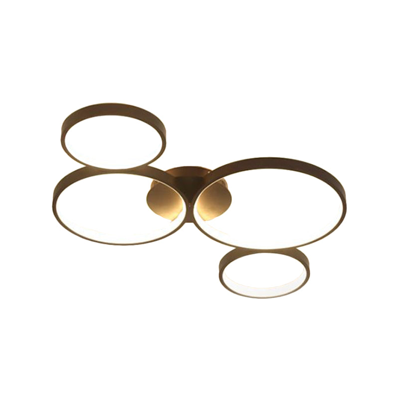 Modern Metal Bubble Rings Flush Mount Led Ceiling Light - 3/4/5-Head Black Surface