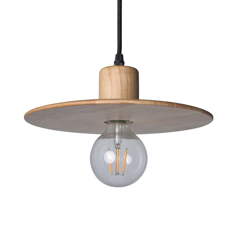 Circular Wood Led Mini Pendant Lamp In Beige - Minimalistic Bedroom Ceiling Suspension