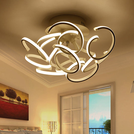 Modern Metal Semi Flush Ceiling Light - Twisted Strip Design 9/12 - Light White Led