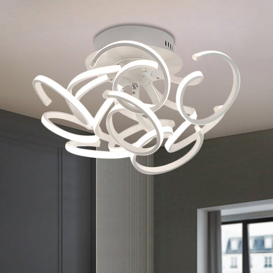 Modern Metal Semi Flush Ceiling Light - Twisted Strip Design 9/12 - Light White Led