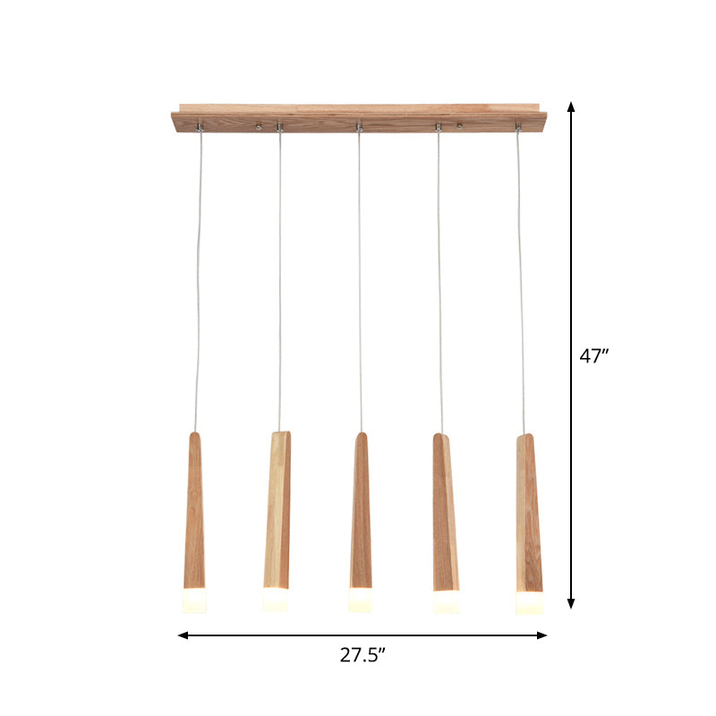 Minimalist Beige Suspension Light With Wood Shade - 3/5 Heads Dining Room Multi Pendant