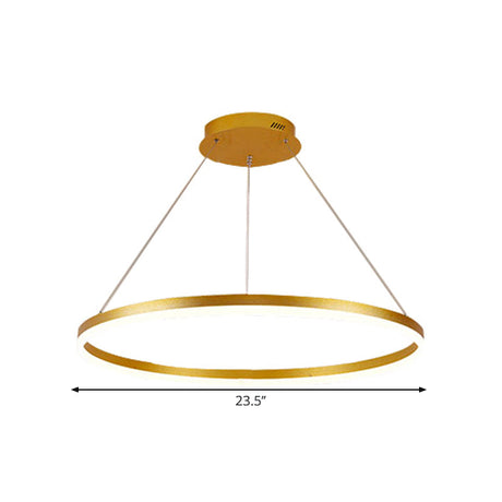 Minimalist Metal Ring Chandelier Lamp - Led Bedroom Ceiling Pendant In Gold Warm/White Light