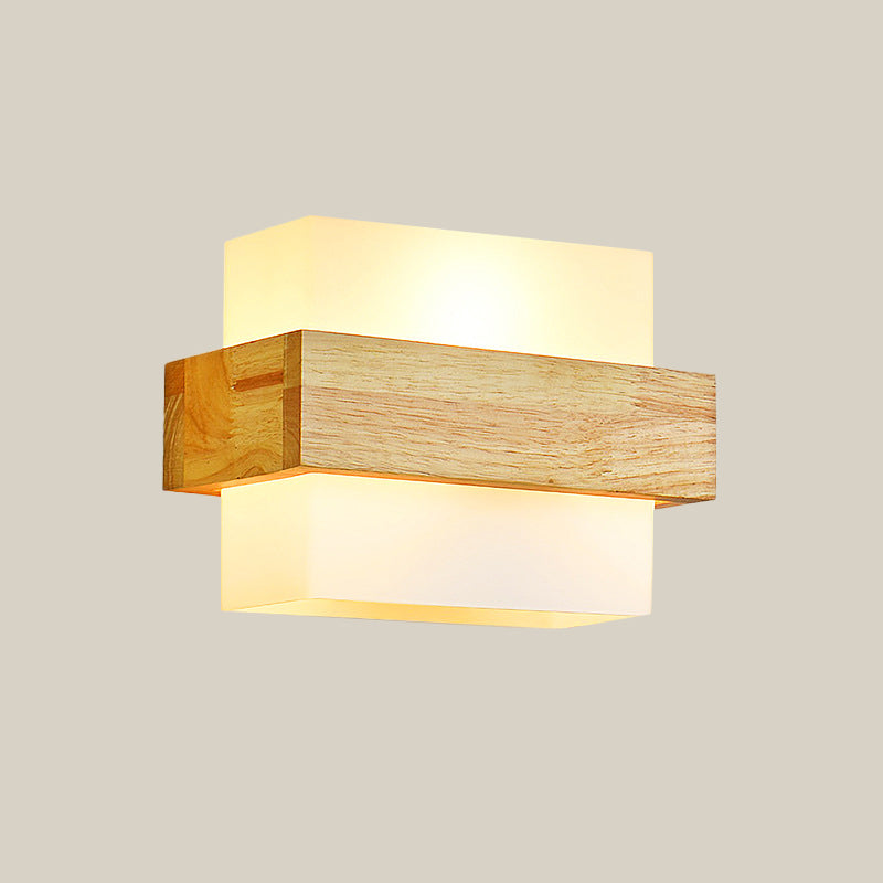 Minimalist Cube Wall Sconce With Opal Glass And Wood Detail