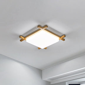 Modern Acrylic Square Ceiling Lamp With Led And Wood Frame - Beige/White Warm Light