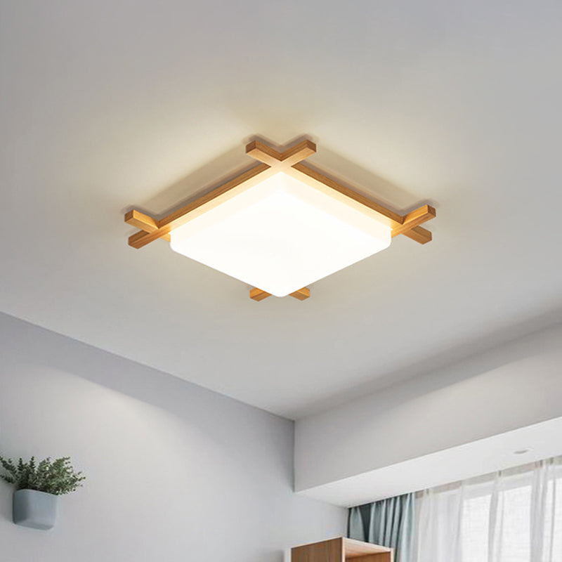 Modern Acrylic Square Ceiling Lamp With Led And Wood Frame - Beige/White Warm Light