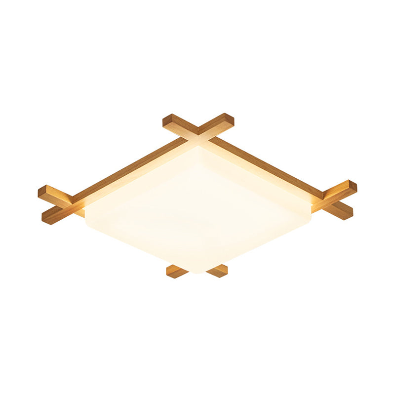 Modern Acrylic Square Ceiling Lamp With Led And Wood Frame - Beige/White Warm Light