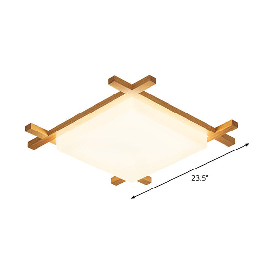 Modern Acrylic Square Ceiling Lamp With Led And Wood Frame - Beige/White Warm Light