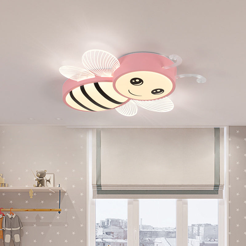 Bee Flush Mount Led Ceiling Lamp For Kids’ Bedroom - Pink/Yellow/Blue Plastic Fixture