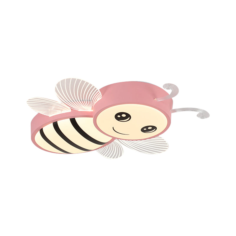 Bee Flush Mount Led Ceiling Lamp For Kids’ Bedroom - Pink/Yellow/Blue Plastic Fixture