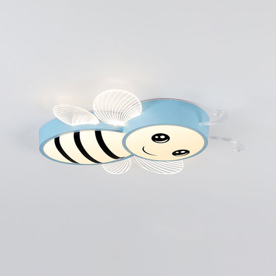 Bee Flush Mount Led Ceiling Lamp For Kids Bedroom - Pink/Yellow/Blue Plastic Fixture