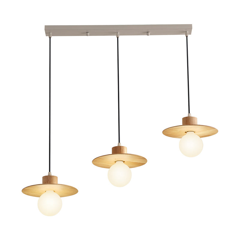 Wooden Modernism Hanging Lamp Kit - 3-Head Ceiling Light In Beige For Dining Room
