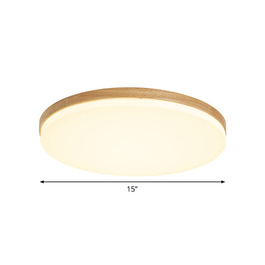 Minimalistic Led Flush Mount Bedroom Light In Beige With Circular Acrylic Shade 10’/15’/19’ W