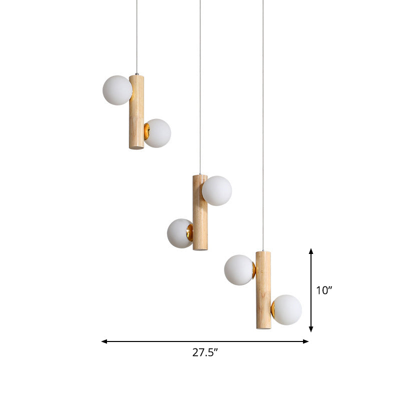 Modern Wood Tubular Pendant Light With 6 Beige Bulbs For Dining Room Ceiling