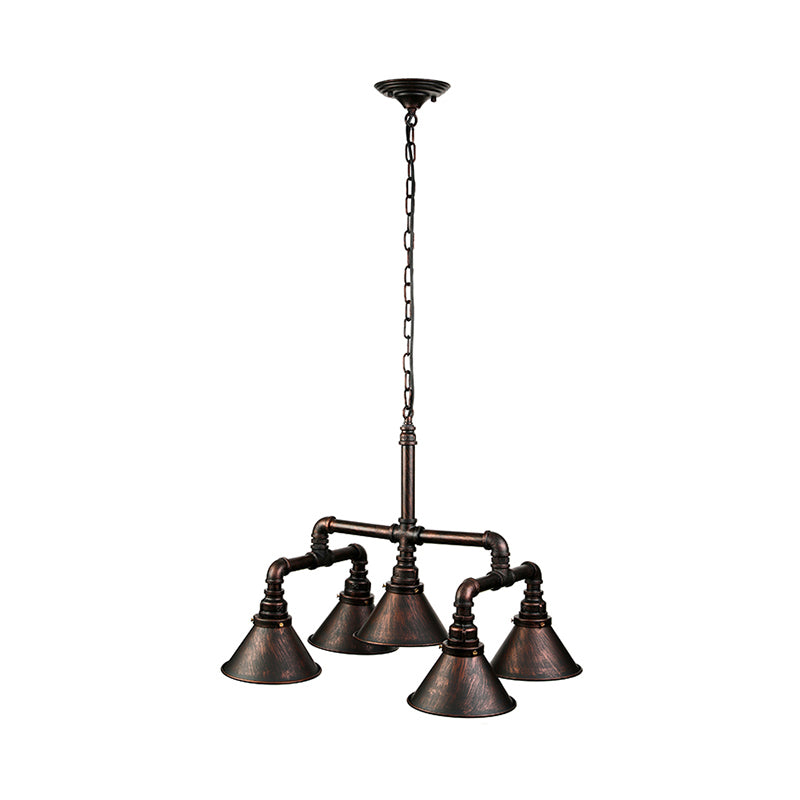 Vintage Conical Chandelier With 5 Metal Lights - Stylish Ceiling Fixture For Dining Room Décor