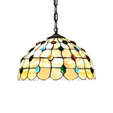 Tiffany Style Beige Pendant Light With Stained Glass Shade For Study Room