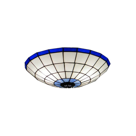 Tiffany Style Stained Glass Flush Mount Light In Blue - Perfect For Living Room 3 Width Sizes