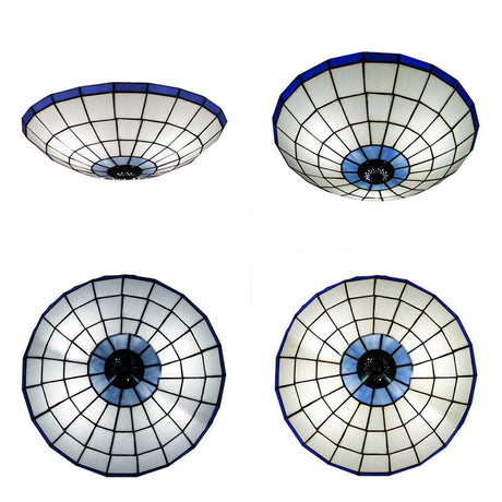 Tiffany Style Stained Glass Flush Mount Light In Blue - Perfect For Living Room 3 Width Sizes