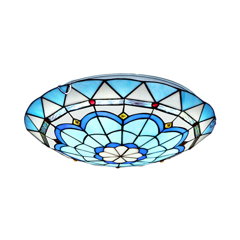 Baroque Bowl Flush Mount Stained Glass Ceiling Light In Blue/Blue - Brown - 12’/16’/19.5’ Wide