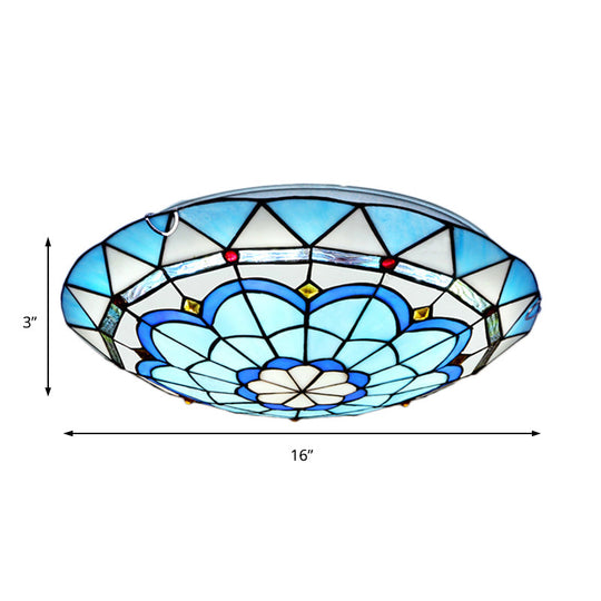 Baroque Bowl Flush Mount Stained Glass Ceiling Light In Blue/Blue - Brown - 12’/16’/19.5’ Wide