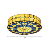 Tiffany Blue Peacock Design Flushmount Ceiling Light For Restaurants - 16/18 Round Shade