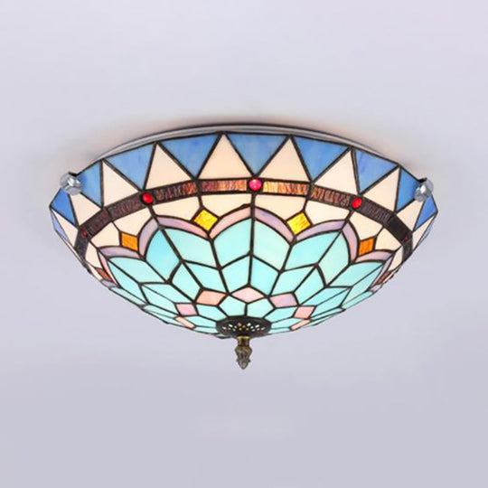 Baroque Style Blue Glass Flush Mount Ceiling Light With 12’ And 19.5’ Width - Ideal For Living Room