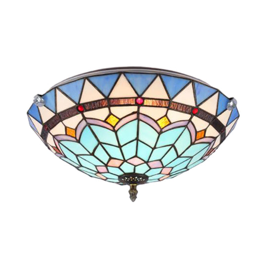 Baroque Style Blue Glass Flush Mount Ceiling Light With 12 And 19.5 Width - Ideal For Living Room