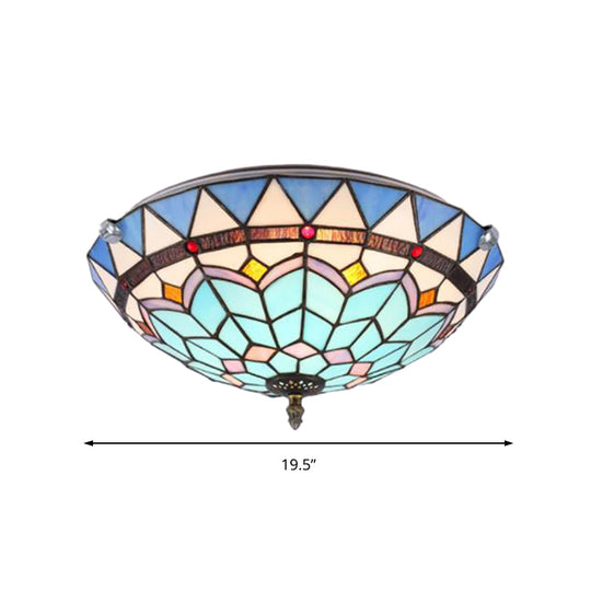 Baroque Style Blue Glass Flush Mount Ceiling Light With 12’ And 19.5’ Width - Ideal For Living Room