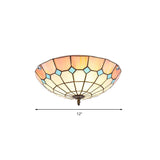 12’/16’/19.5’ Wide Pink Tiffany Ceiling Light With Grid Glass Bowl Shade - Perfect For Living