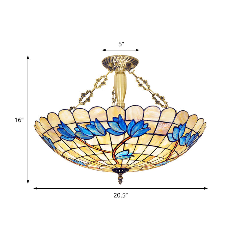 Vintage Stained Glass Ceiling Light Fixture - 4 - Light Semi Flush Mount For Dining Room Tulip