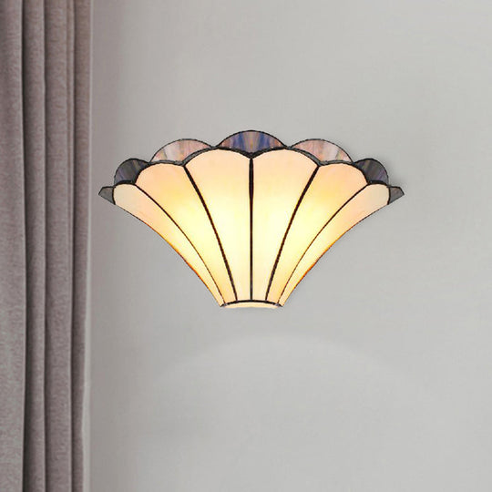 Traditional Scalloped Wall Sconce With 2 Stained Glass Lights And Flared Shade
