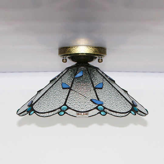 Tiffany Style Nautical Stained Glass Flush Light Fixture - Clear/White/Orange/Pink/Blue For Hallway