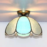 Scalloped Vintage Stained Glass Flush Mount Light - 1 In White/Beige/Blue Perfect For Living Room
