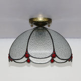 Scalloped Vintage Stained Glass Flush Mount Light - 1 In White/Beige/Blue Perfect For Living Room