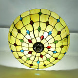 Stained Glass Semi Flush Ceiling Light With Jewel Decoration - Retro Style Yellow/Beige Various