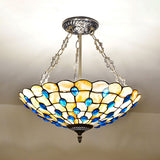Stained Glass Semi Flush Ceiling Light With Jewel Decoration - Retro Style Yellow/Beige Various