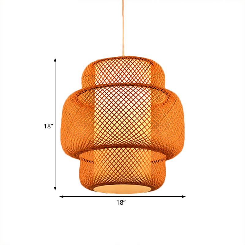 Cross-Woven Bamboo Lantern Hanging Light - 18’/19.5’ Flaxen Dining Room Lamp