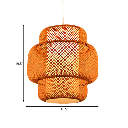 Cross-Woven Bamboo Lantern Hanging Light - 18’/19.5’ Flaxen Dining Room Lamp