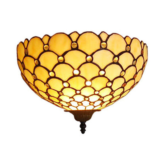 Beige Fish Scale Tiffany Wall Sconce Light With Stained Glass - Perfect For Living Room