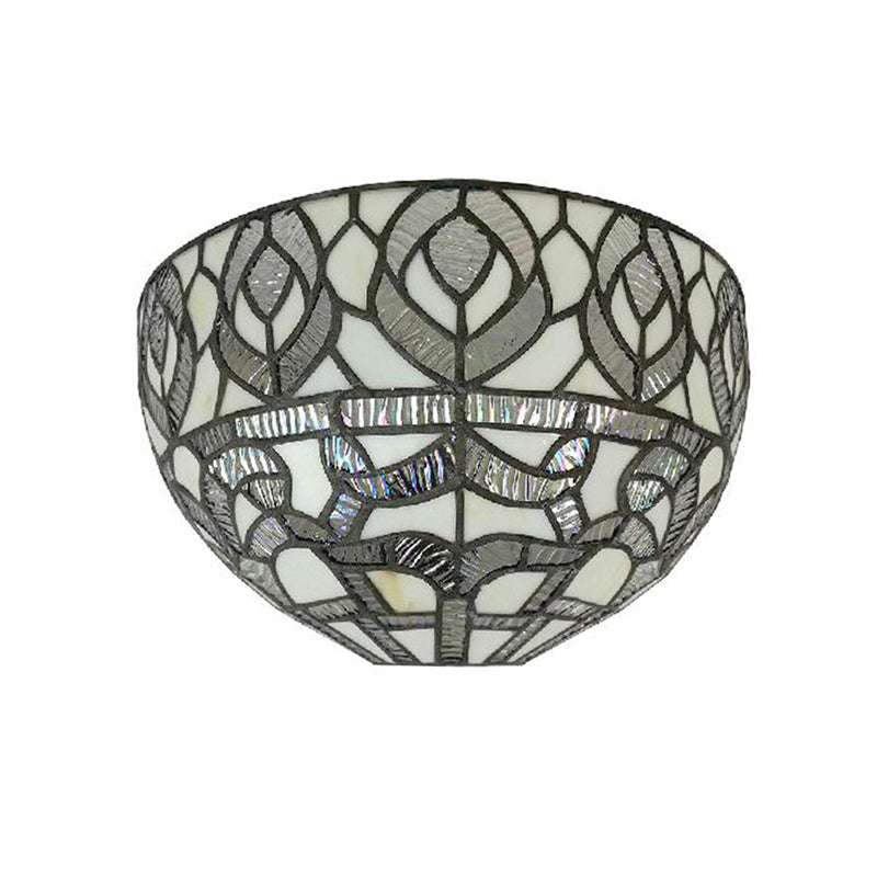 Peacock Tiffany Style Mini Bowl Sconce Wall Mount Light With Stained Glass