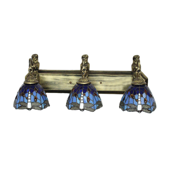 Baroque Dragonfly Wall Light Fixture: Orange/Blue Stained Glass Sconce Lighting